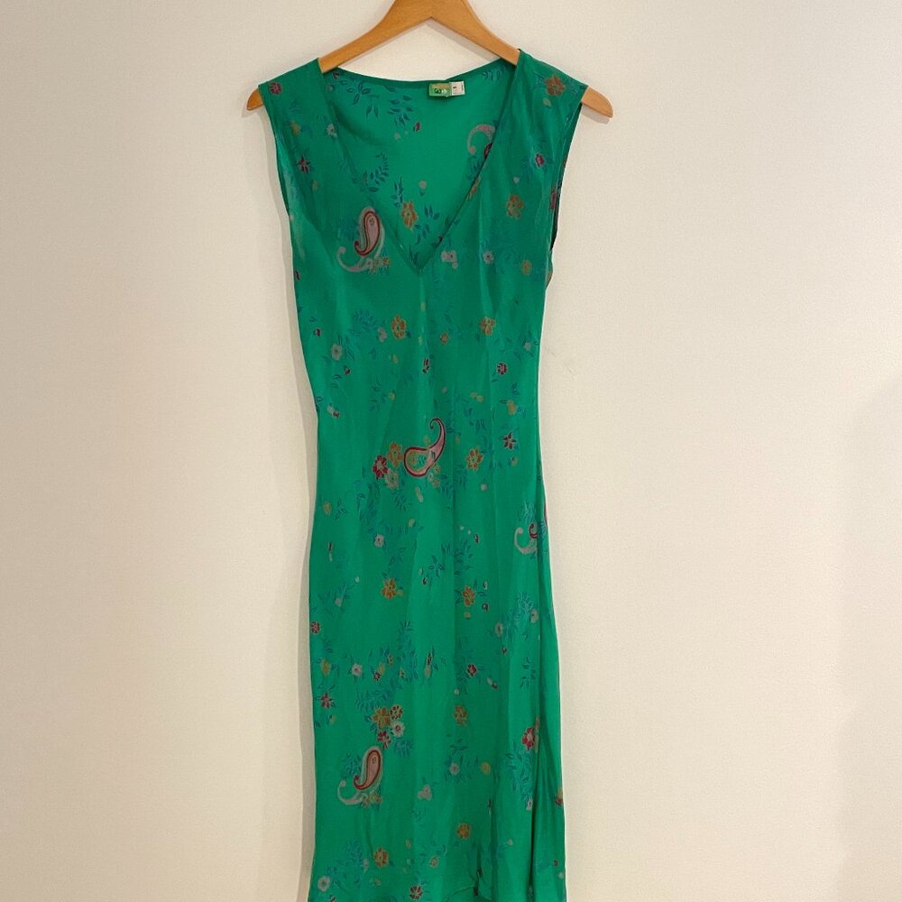 Tracy Feith Green Raj Silk Slip Dress Vintage